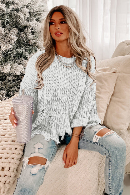 Alina Ripped Raw Hem Chunky Pullover Sweater-6