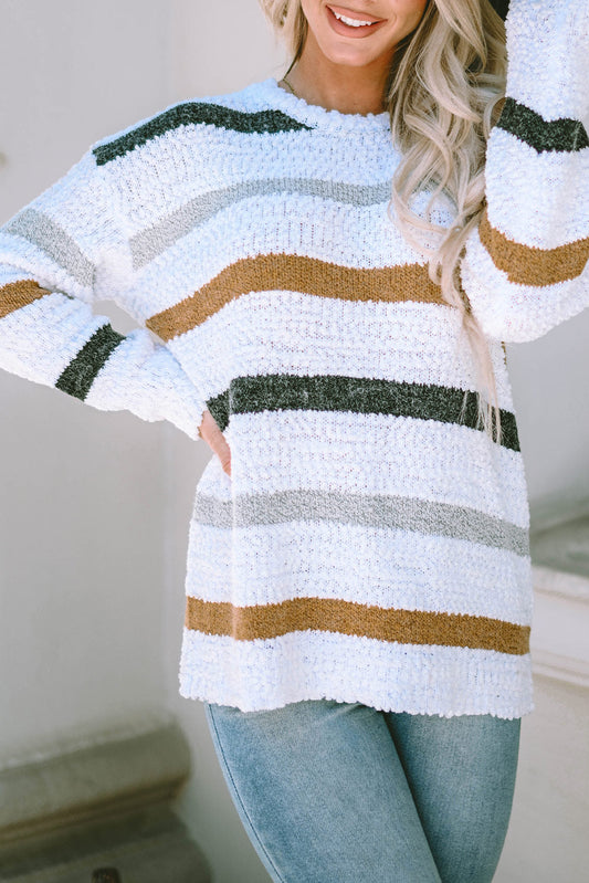 Cora Striped Popcorn Knit Sweater-0