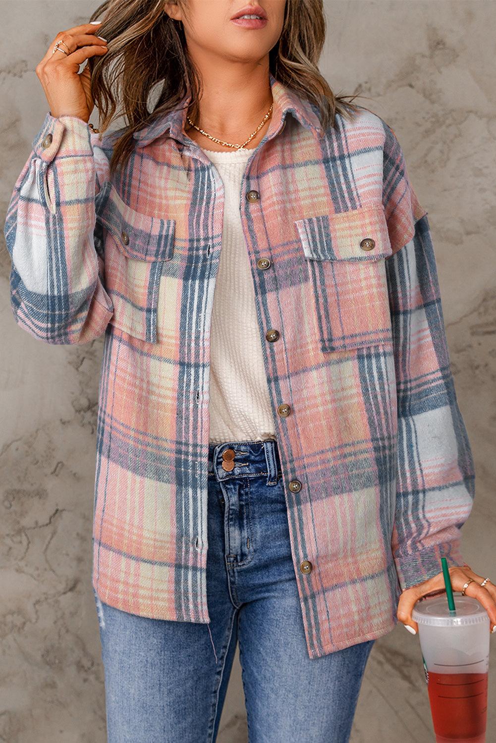 Addison Plaid Flap Pockets Shacket-0