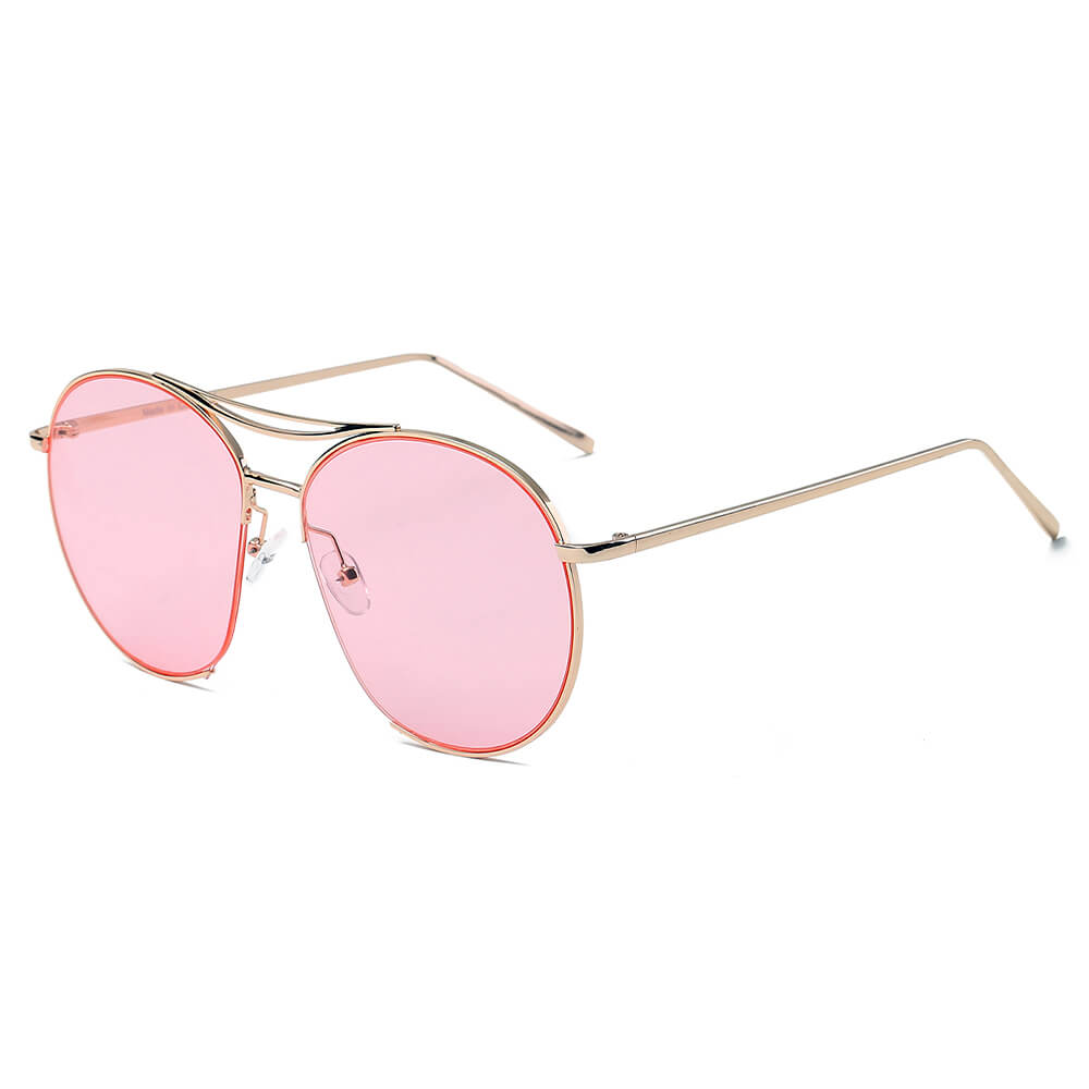 LOUDON | Oversize Tinted Lens Round Aviator Sunglasses-0