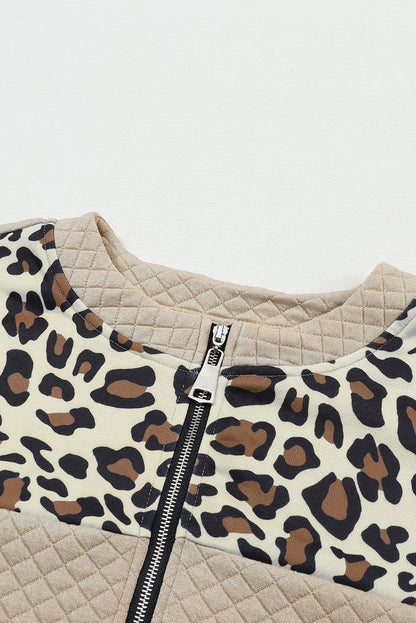 Harlow Leopard Splicing Drop Shoulder Zipped Sweatshirt-5