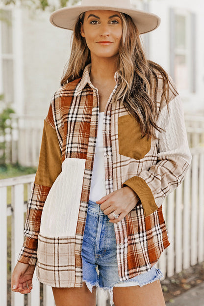 Sutton Plaid Color Block Patchwork Shirt Jacket with Pocket-5