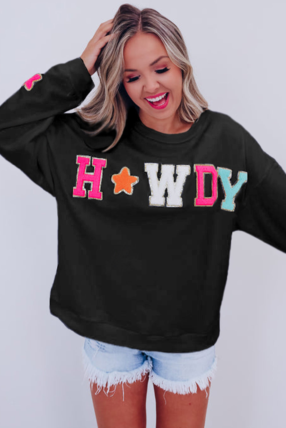 Howdy Patch Graphic Casual Sweatshirt-8