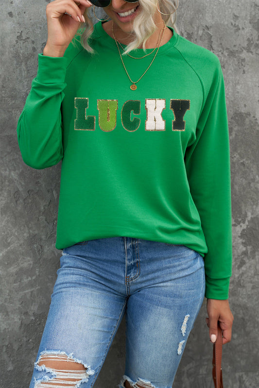 LUCKY Chenille Embroidered Graphic Sweatshirt-0
