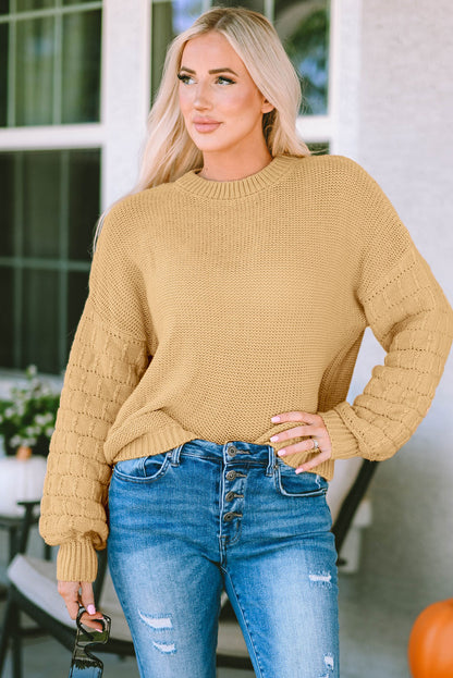 Jayla Hollowed Bubble Sleeve Knit Sweater-5