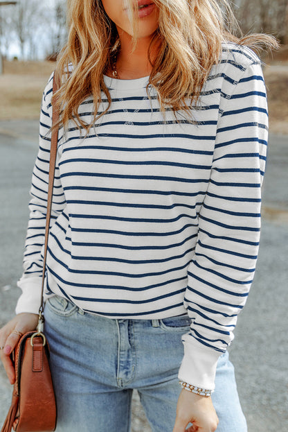 Hannah Striped Print Ribbed Trim Long Sleeve Top-3