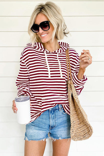 Julia Stripe Kangaroo Pocket Drawstring Hoodie-1