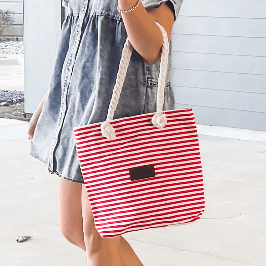 Striped Canvas Tote Bag-0