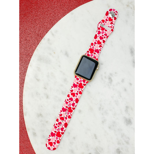 Pink and Red Hearts Silicone Apple Watch Band