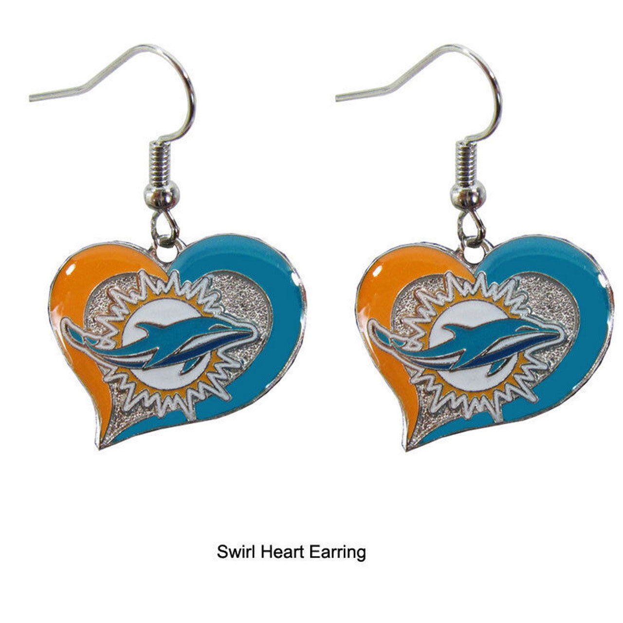 Miami Dolphins Swirl Heart Earrings