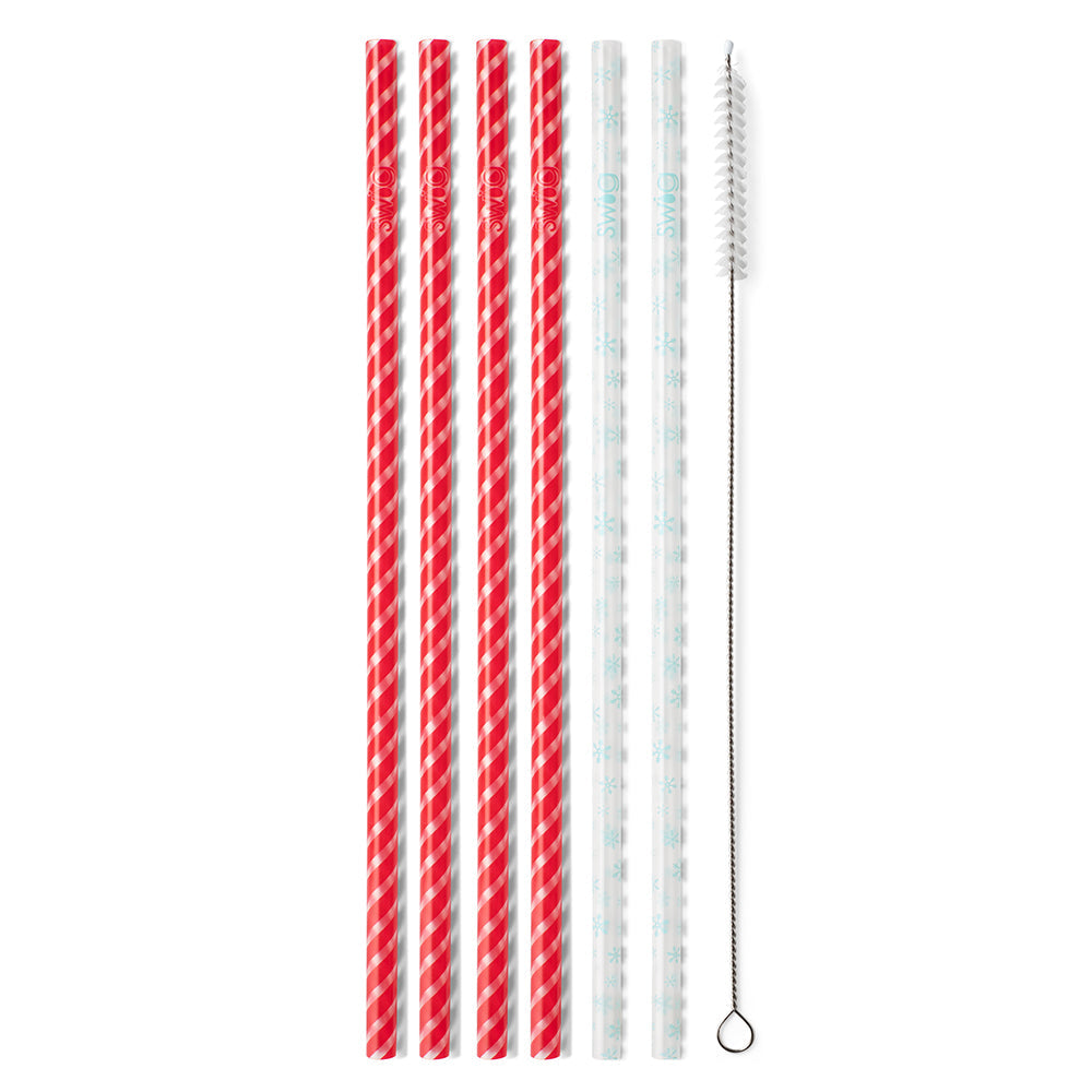 Candy Cane + Snowflake Reusable Straw Set