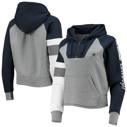 Dallas Cowboys Women's New Era Heathered Gray/Navy Color Block Quarter-Zip Hoodie